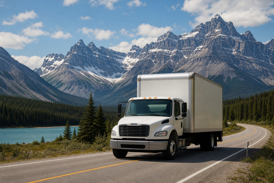Commercial moving truck on a Canadian highway